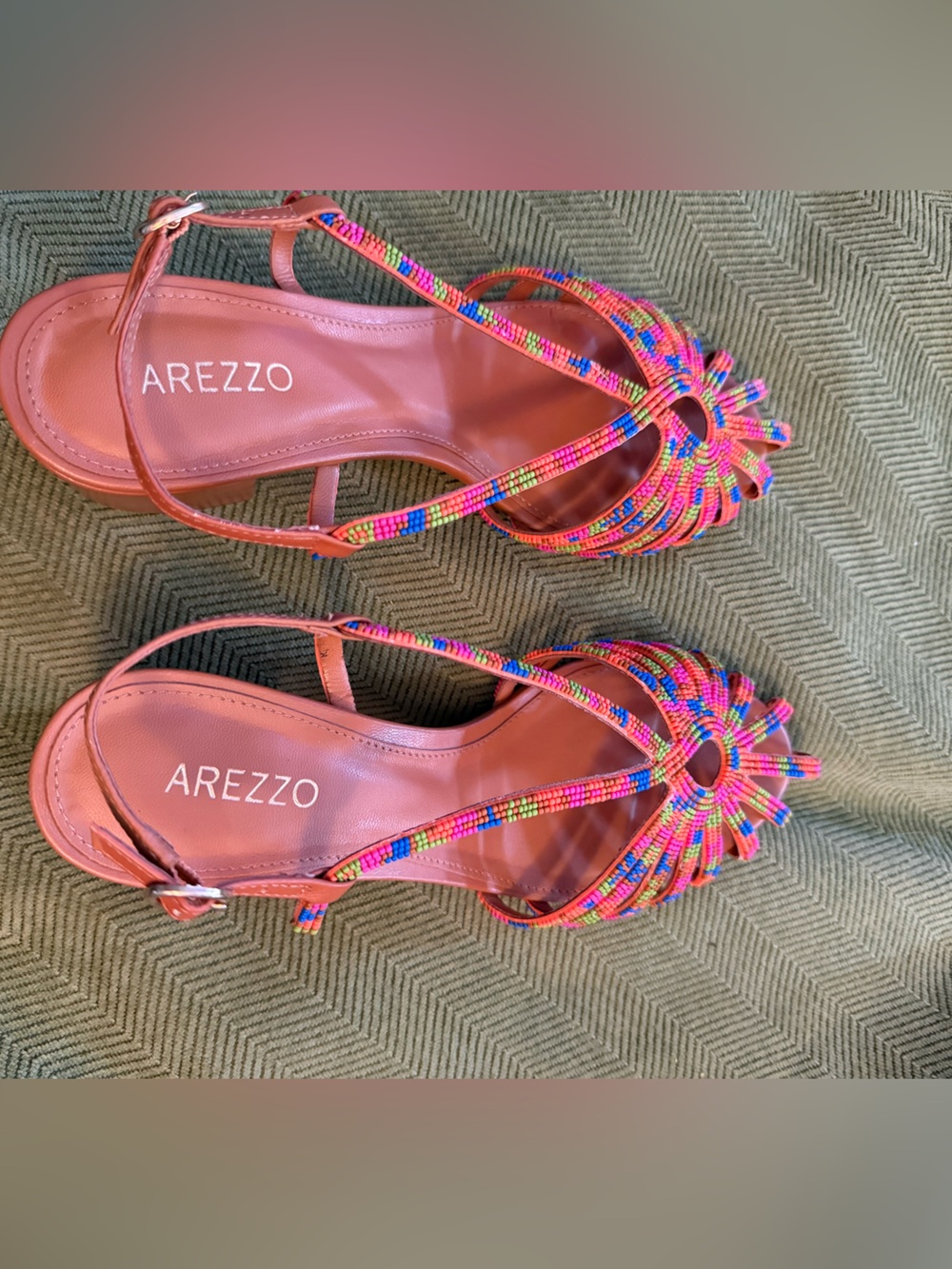 NWT Arezzo Paola Beaded Colored Strappy Chunky Heel Sandal Size 8 - Picture 9 of 9